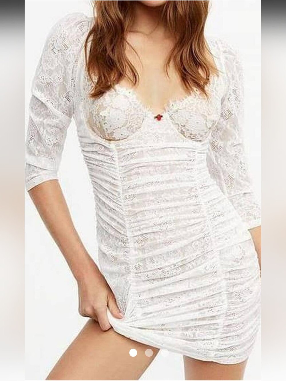 For Love & Lemons White Lace Ruched Mini Dress
